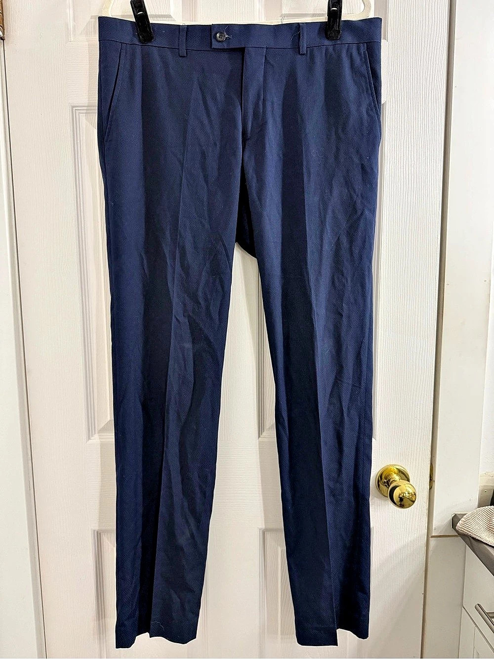 Le Château Classic Rise Straight Leg Straight Leg Dress Pants in Blue Waist 33